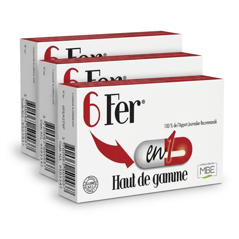 6 Fer en 1 MBE 60 gelules six sels de fer lot de trois
